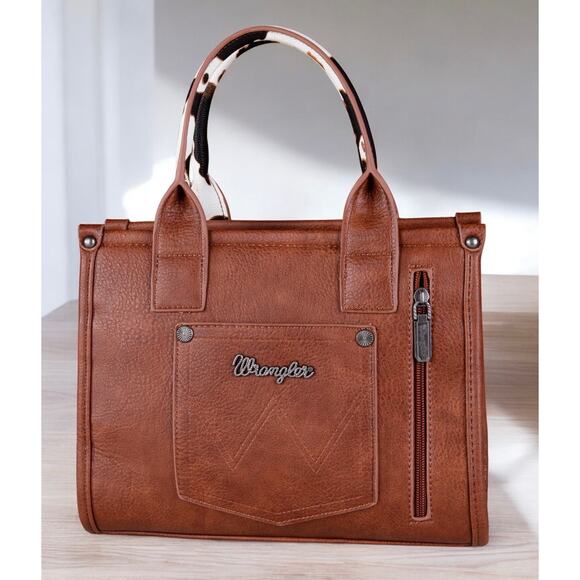 Wrangler Brown Cow Print Tote/Crossbody  *NEW in Package* - Picture 2 of 4
